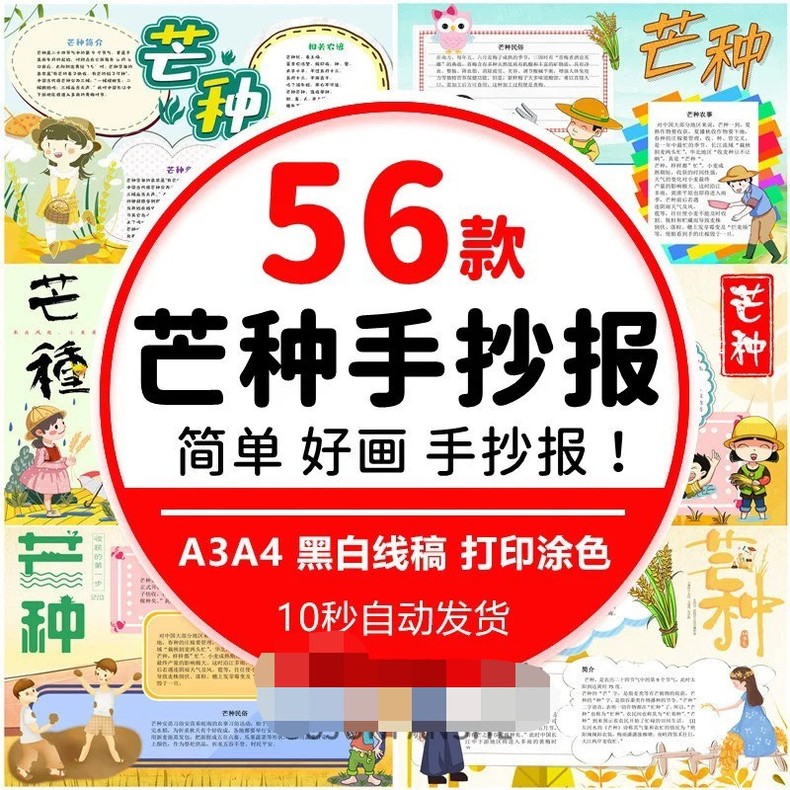 小学生芒种小报模板 24二十四节气传统节日文化电子手抄报模版