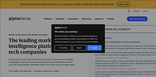 AlphaSense网页截图