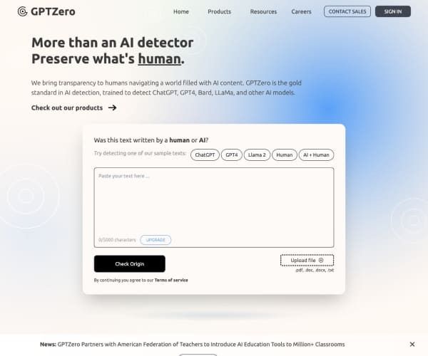 GPTZero网页截图
