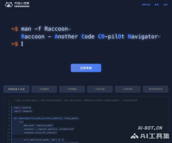 代码小浣熊Raccoon网页截图