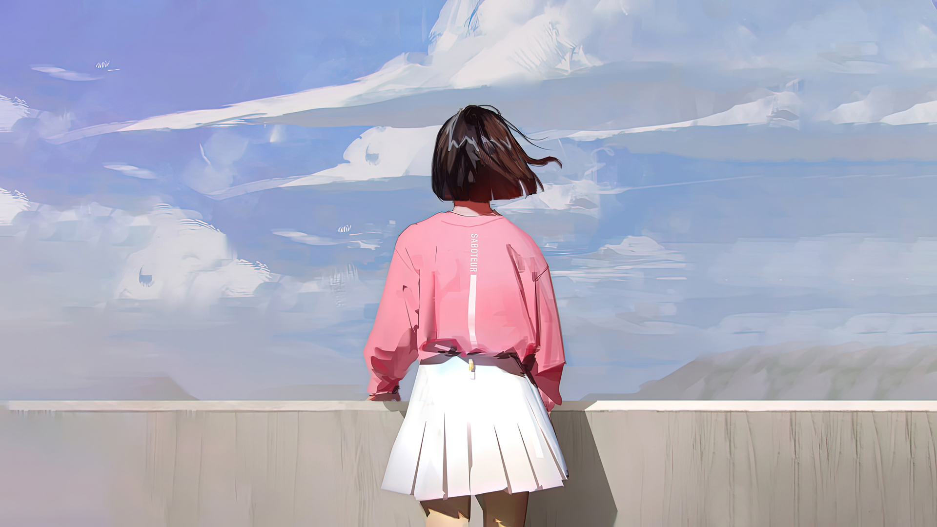 ['动漫 女孩背影 唯美风景 高清壁纸']