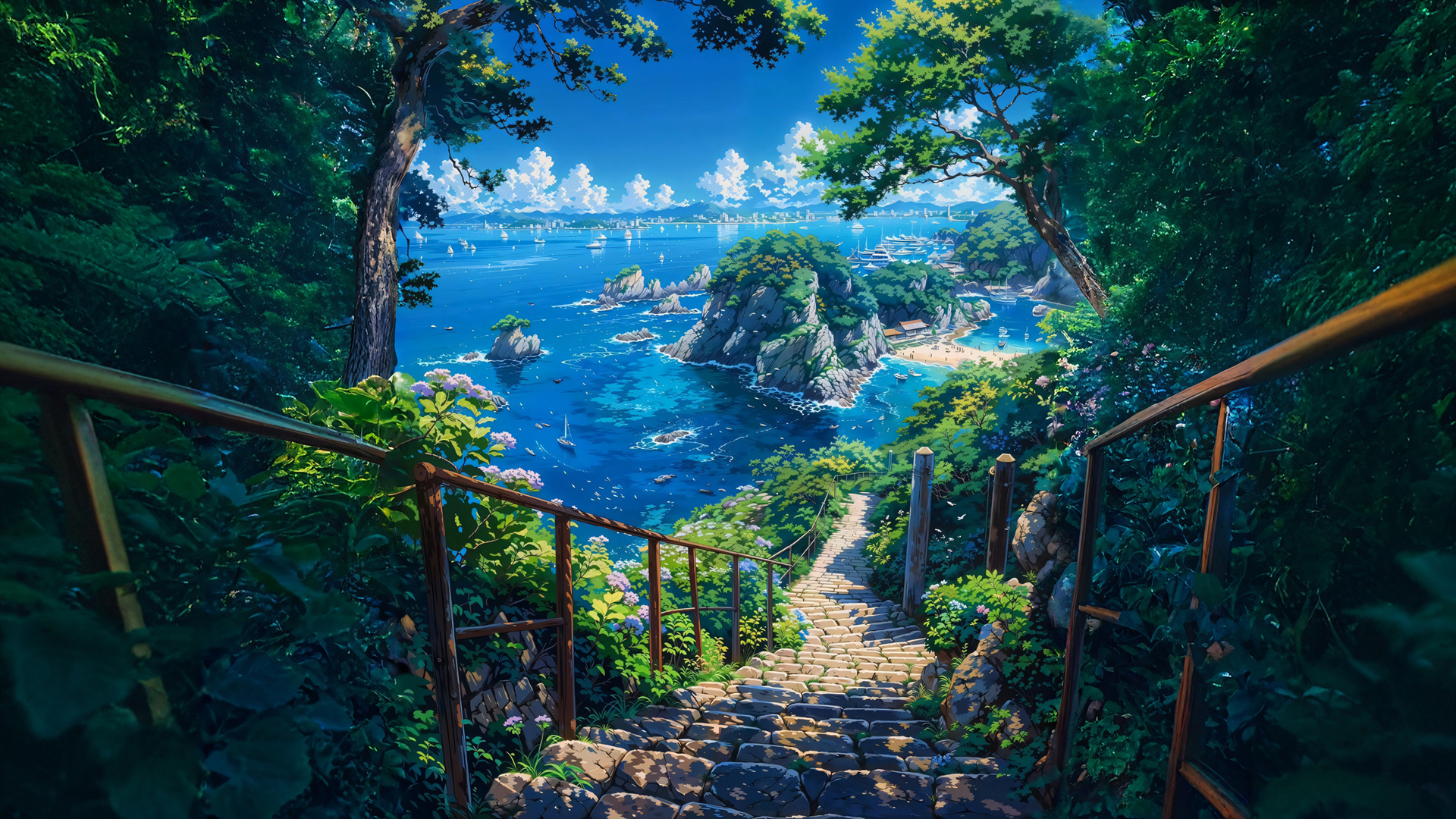 ['海边沙滩高清4K自然风景蓝色唯美电脑手机壁纸桌面背景']