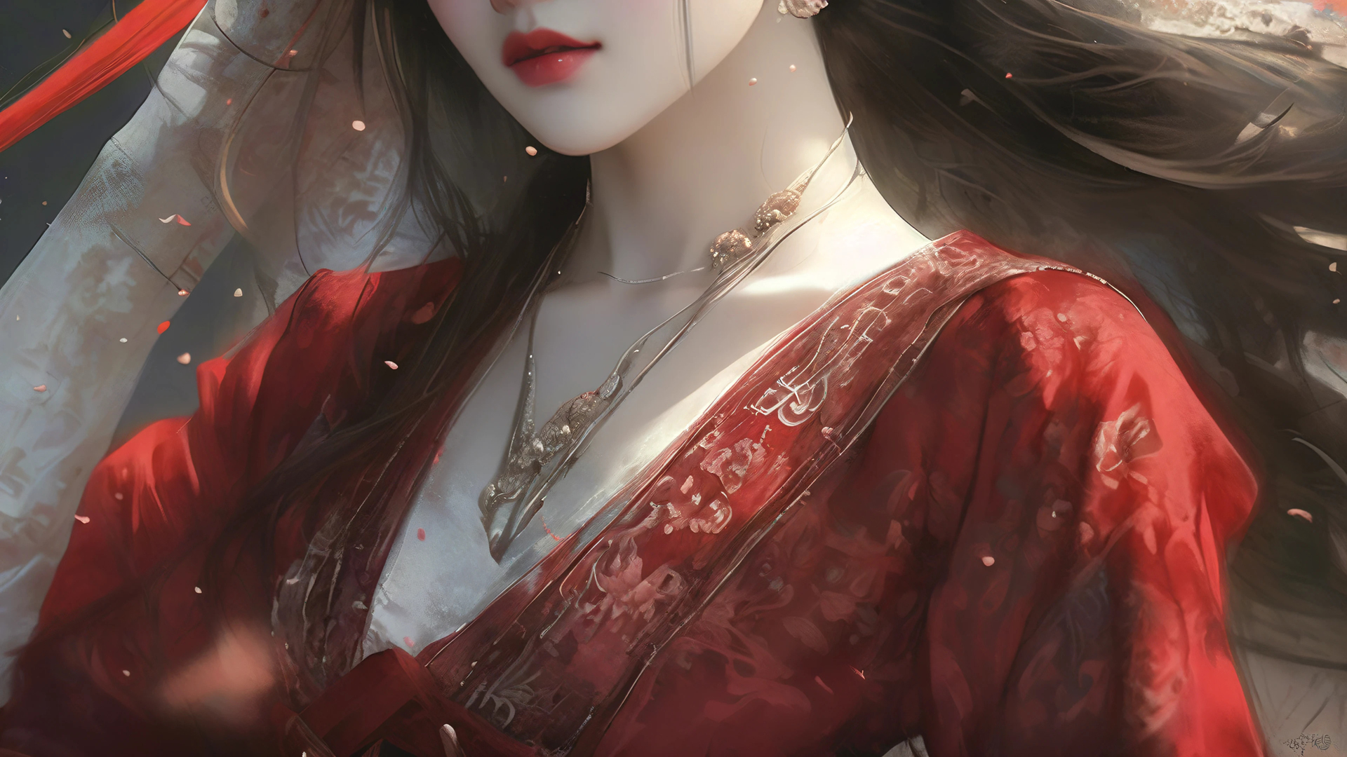 ['古风新娘红衣动漫美女电脑壁纸']