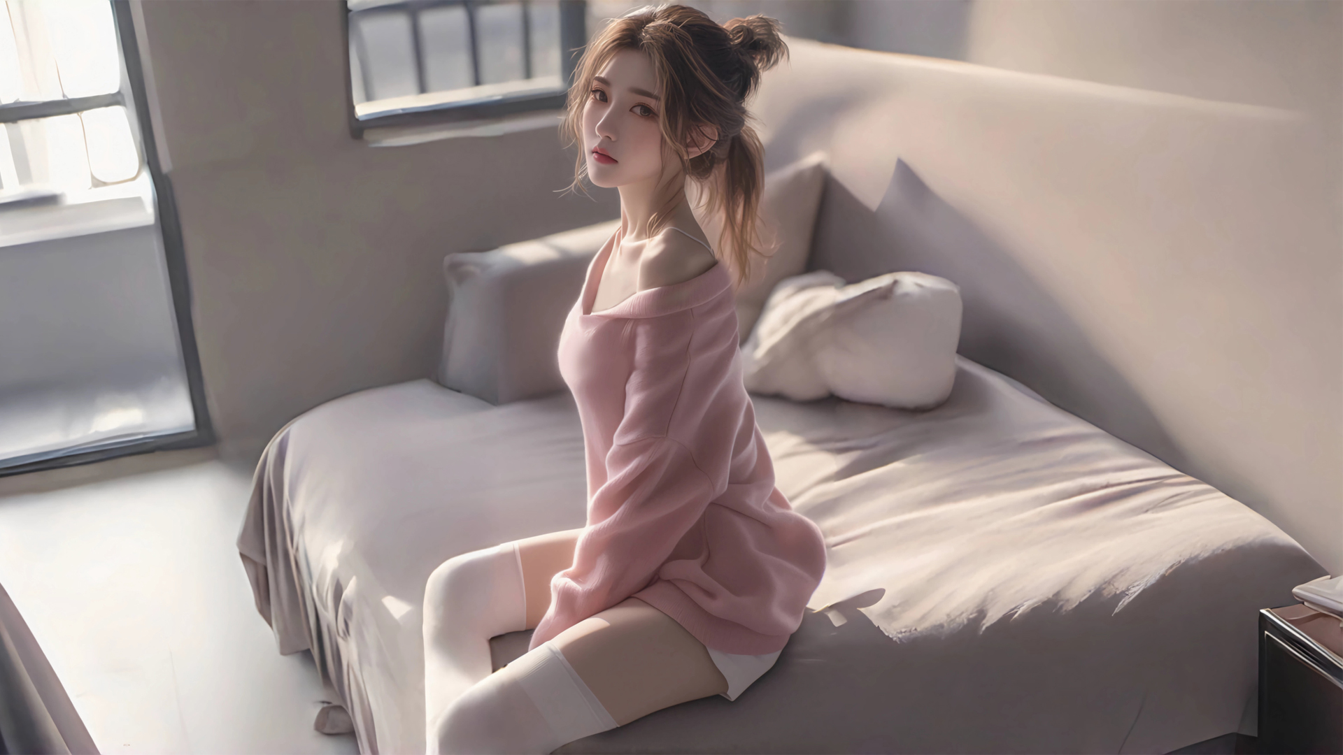 ['动漫女孩 粉色穿搭 高清电脑壁纸']