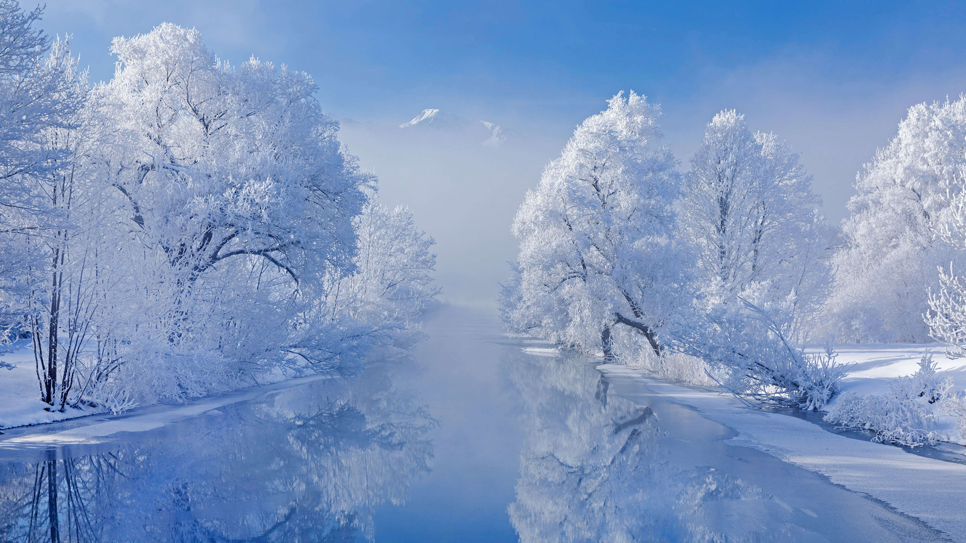 ['冬季雪景高清壁纸 山川河流树林自然风景唯美雪景电脑壁纸']
