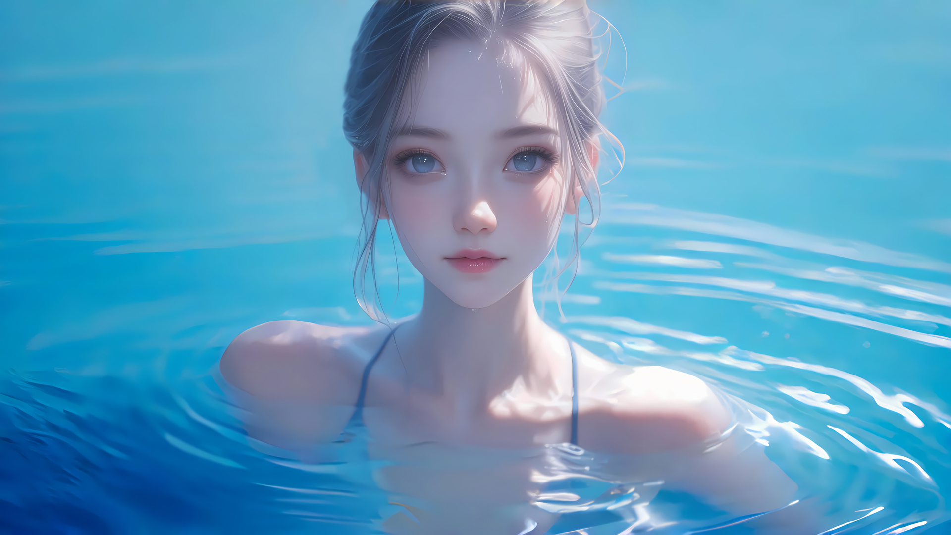 ['泳池 动漫美女 泳装壁纸 二次元 清凉']