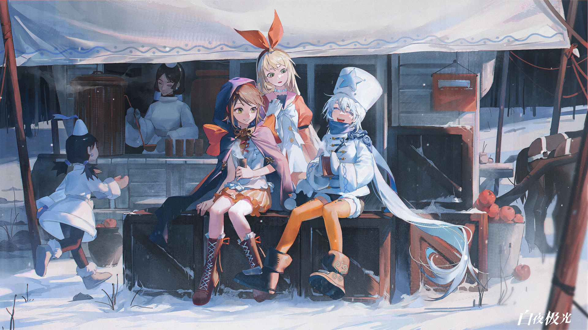 ['白夜极光壁纸 可爱女孩 雪境之森']