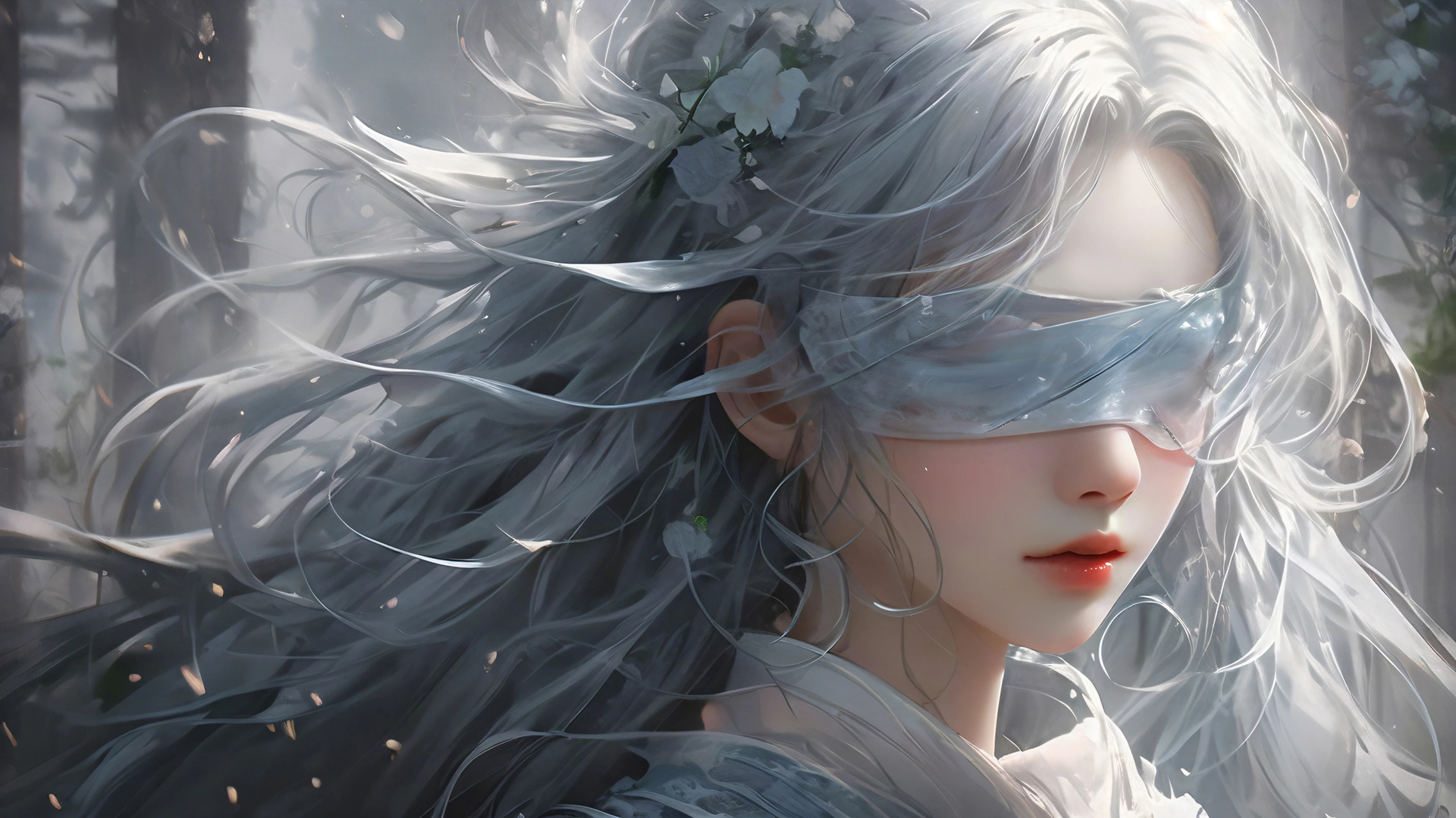 ['蒙眼少女 长发 唯美 动漫壁纸']