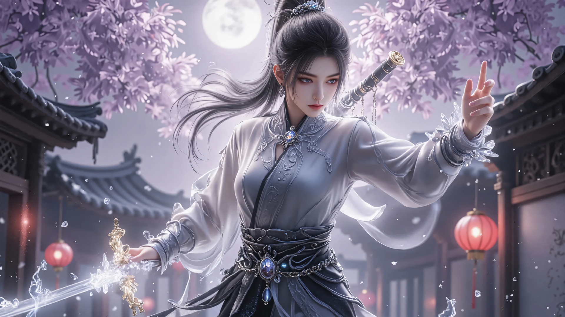 ['剑来 宁姚 月光 唯美 壁纸 高清 国漫女神']
