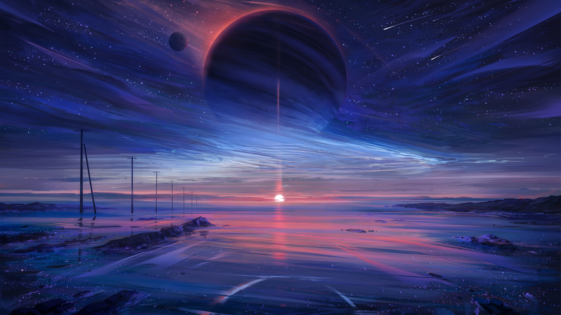 ['海岸日落星空 高清自然风景壁纸 浪漫海滩桌面壁纸']