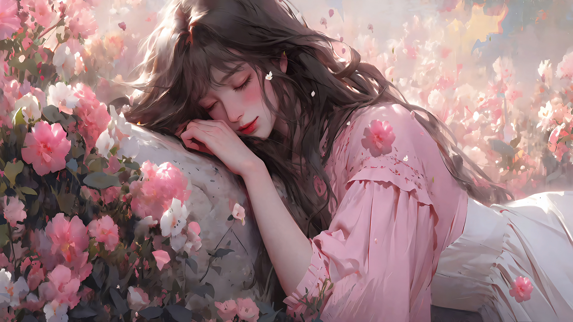 ['4K动漫壁纸 花丛少女睡梦 唯美高清古风动态壁纸']