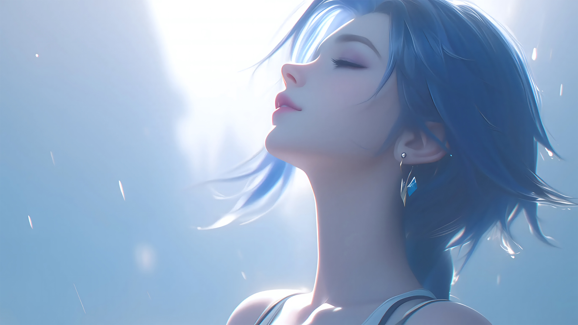 ['动漫 蓝色头发 美女 闭眼 唯美 侧脸 壁纸']