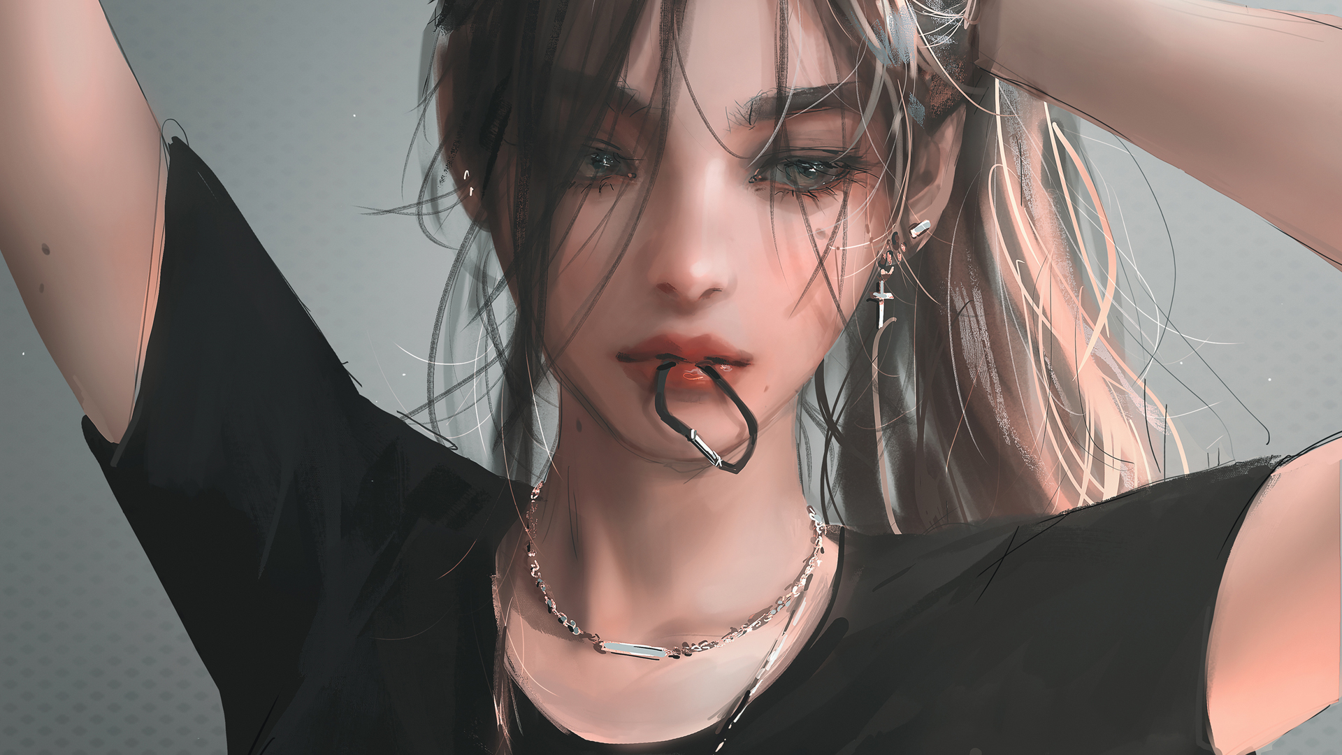 ['绑发少女 厚涂画风 舔皮筋细节 高清动漫壁纸']