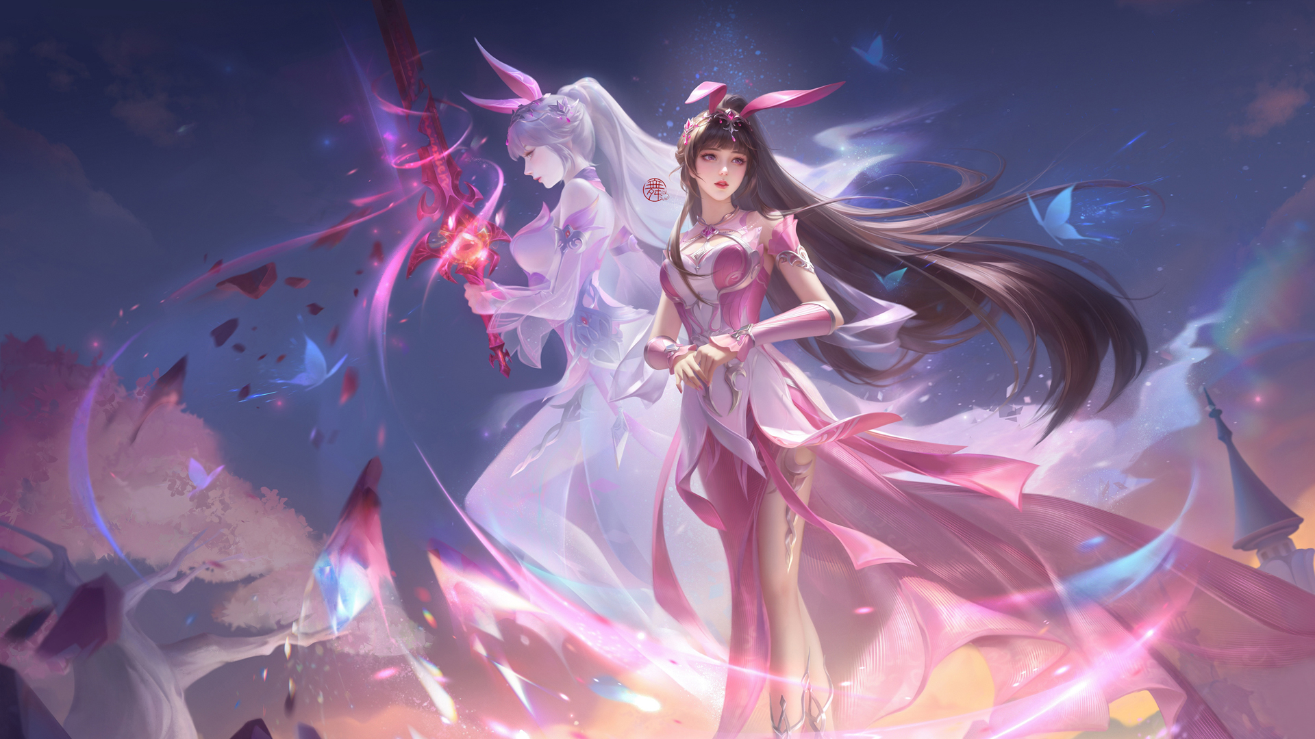 ['小舞 粉色长裙 长发 唯美 高清壁纸 神装 生日造型']
