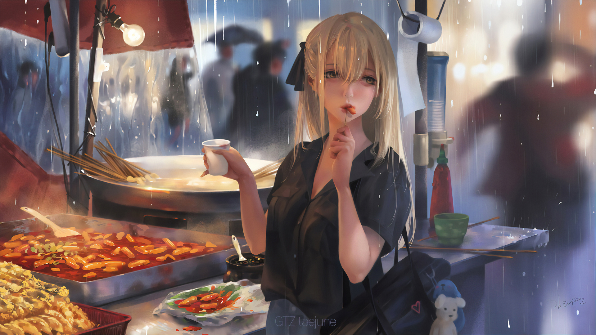 ['动漫女孩 街头美食 吃货 4K壁纸 可爱风格']