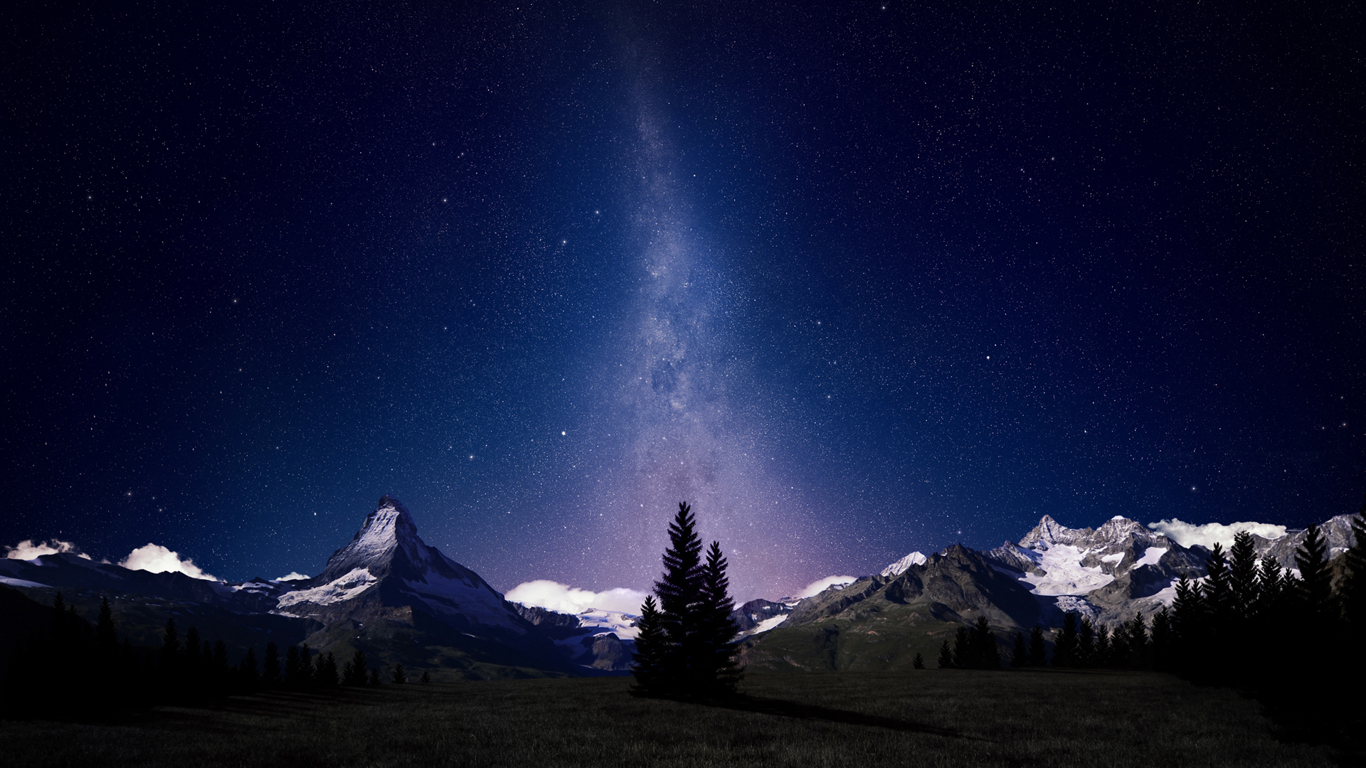 ['瑞士 阿尔卑斯山 夜空 星空 风景 桌面壁纸']