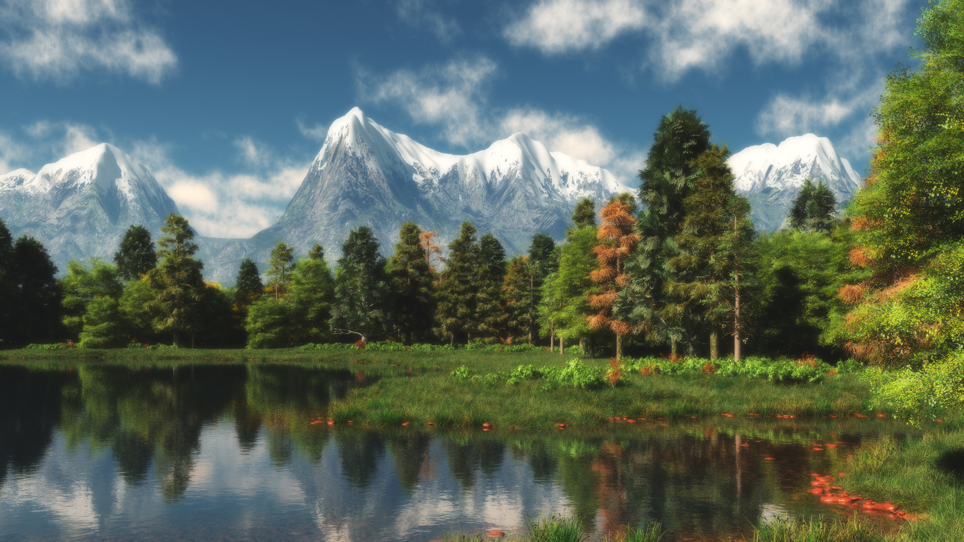 ['雪山 湖水 森林 自然风光 高清壁纸 西藏长白山天池风景合集']