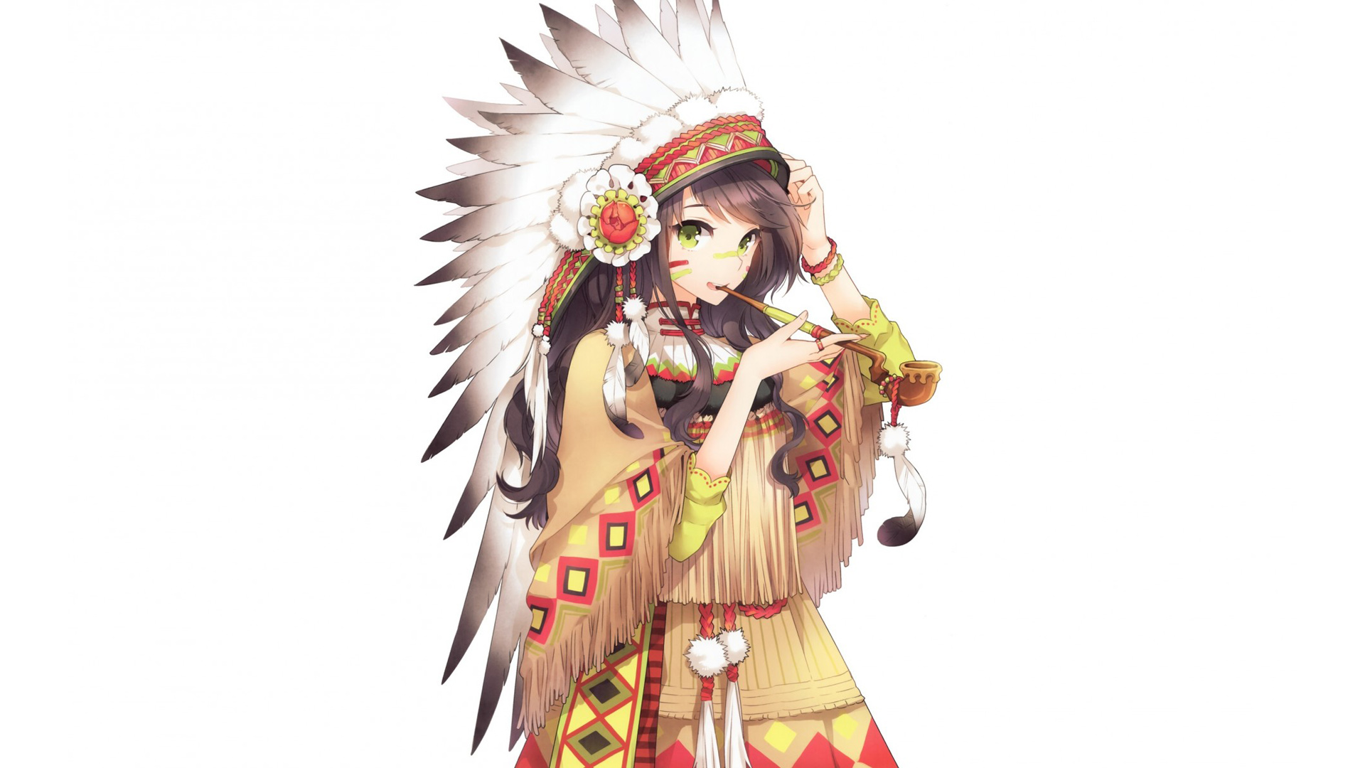 ['中国风动漫女孩羽毛服饰 清纯可爱天使桌面壁纸']