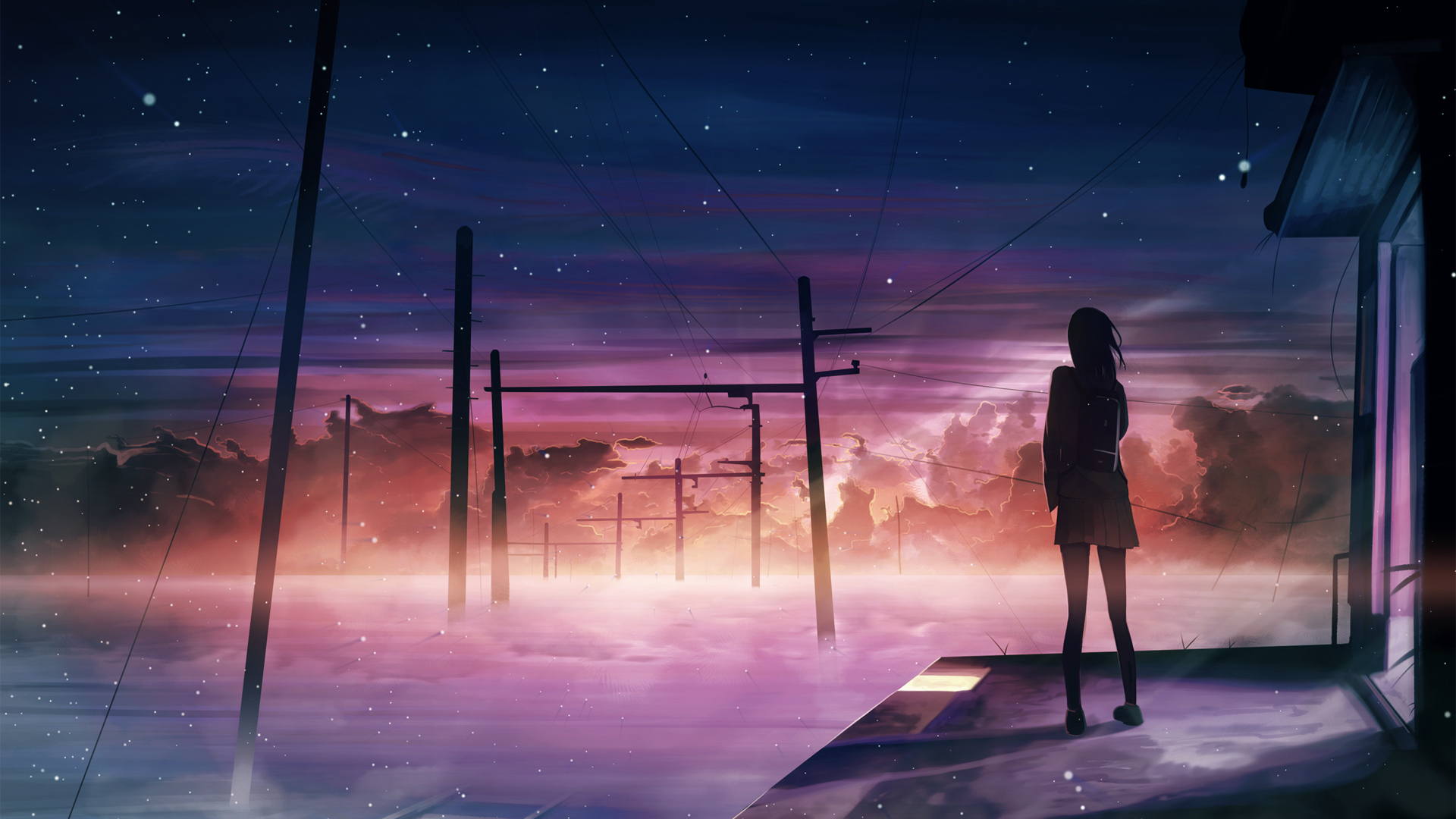 ['星空 夕阳 异世界 唯美动漫壁纸 女孩 4K高清']