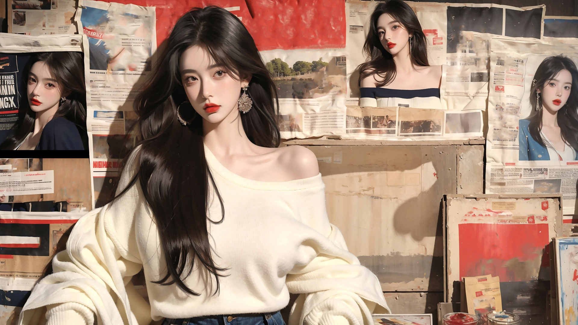 ['报纸墙 长发美女 动漫4K壁纸']