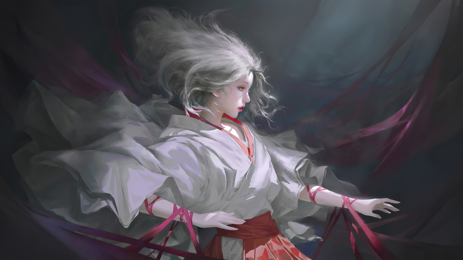 ['古风动漫 白发少女 唯美高清桌面壁纸']
