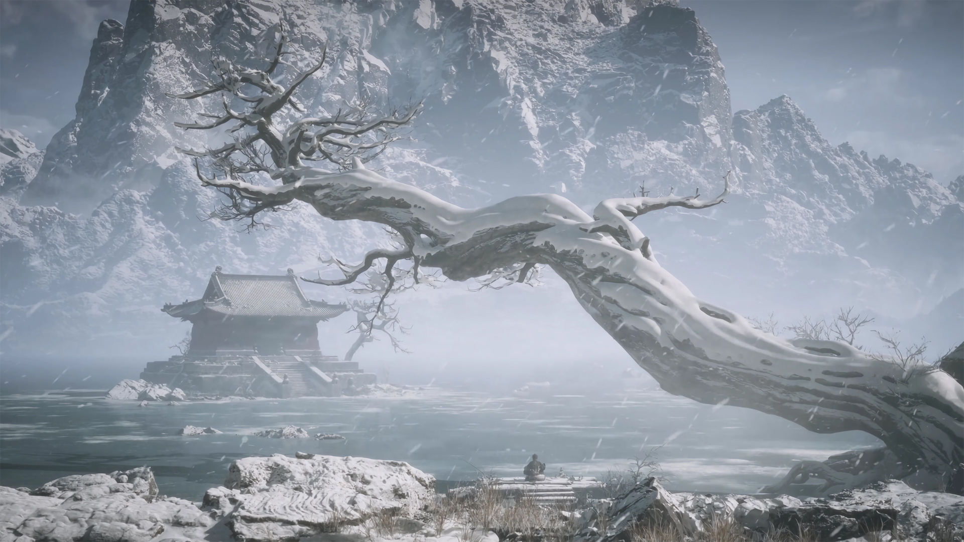 ['黑神话悟空 雪天 树 游戏风景 高清桌面壁纸 4K双屏']