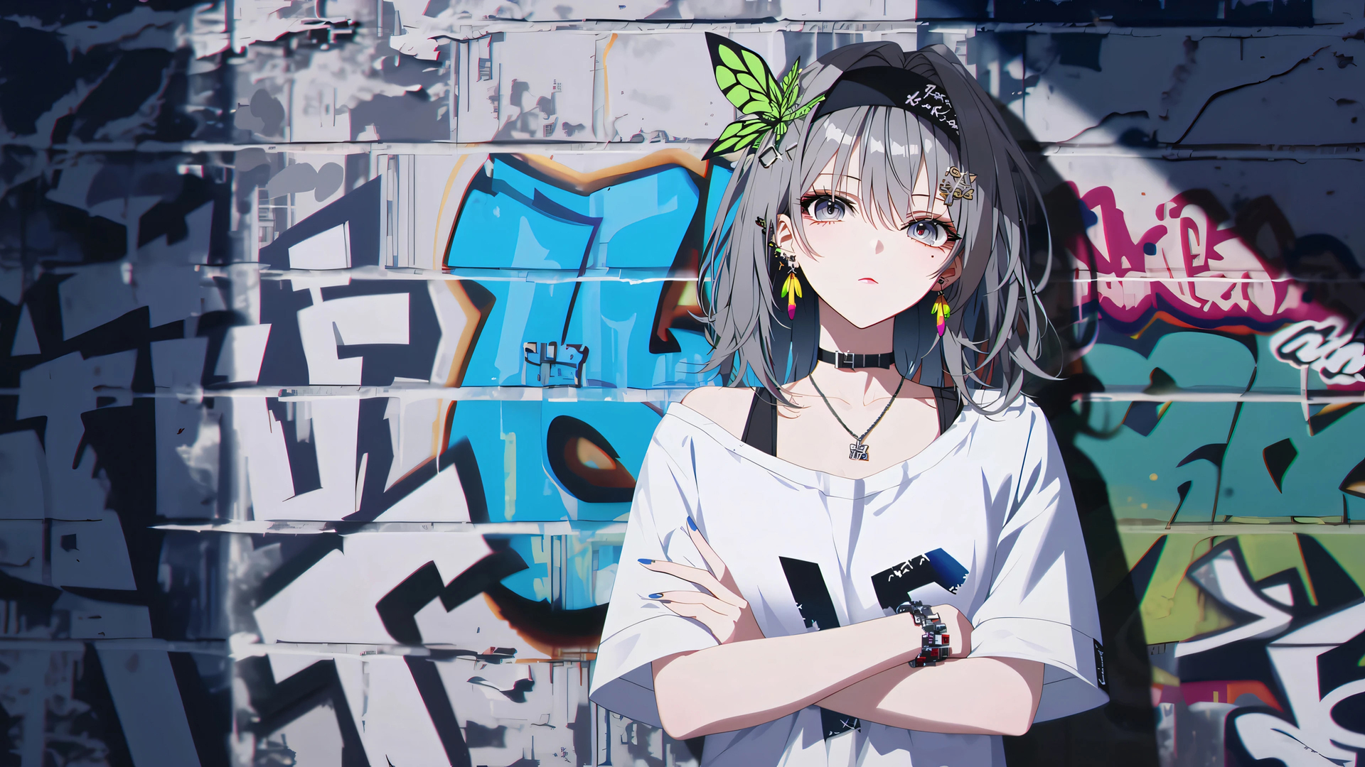 ['个性少女 涂鸦墙 潮流电脑桌面壁纸']