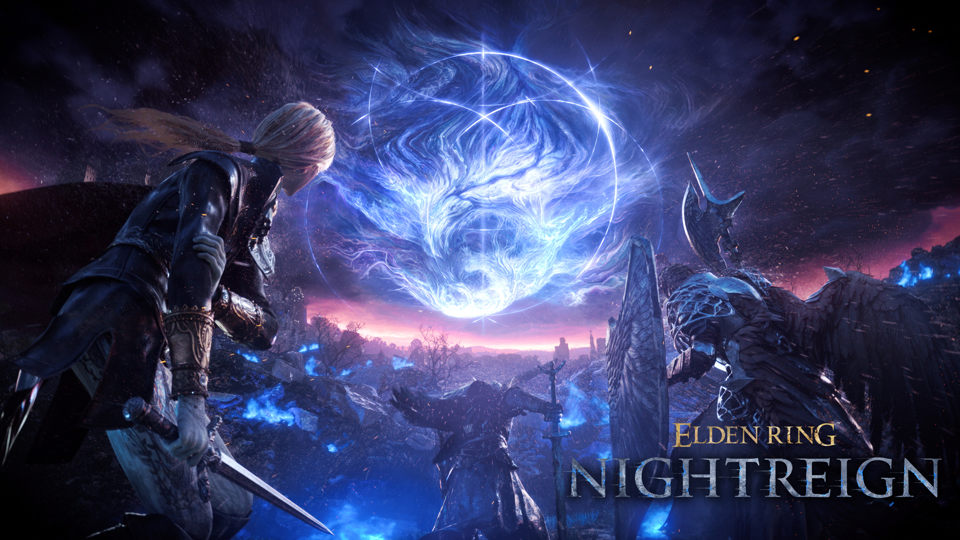 ['艾尔登法环 黑夜君临 游戏壁纸 蓝焰缠身 4K高清']