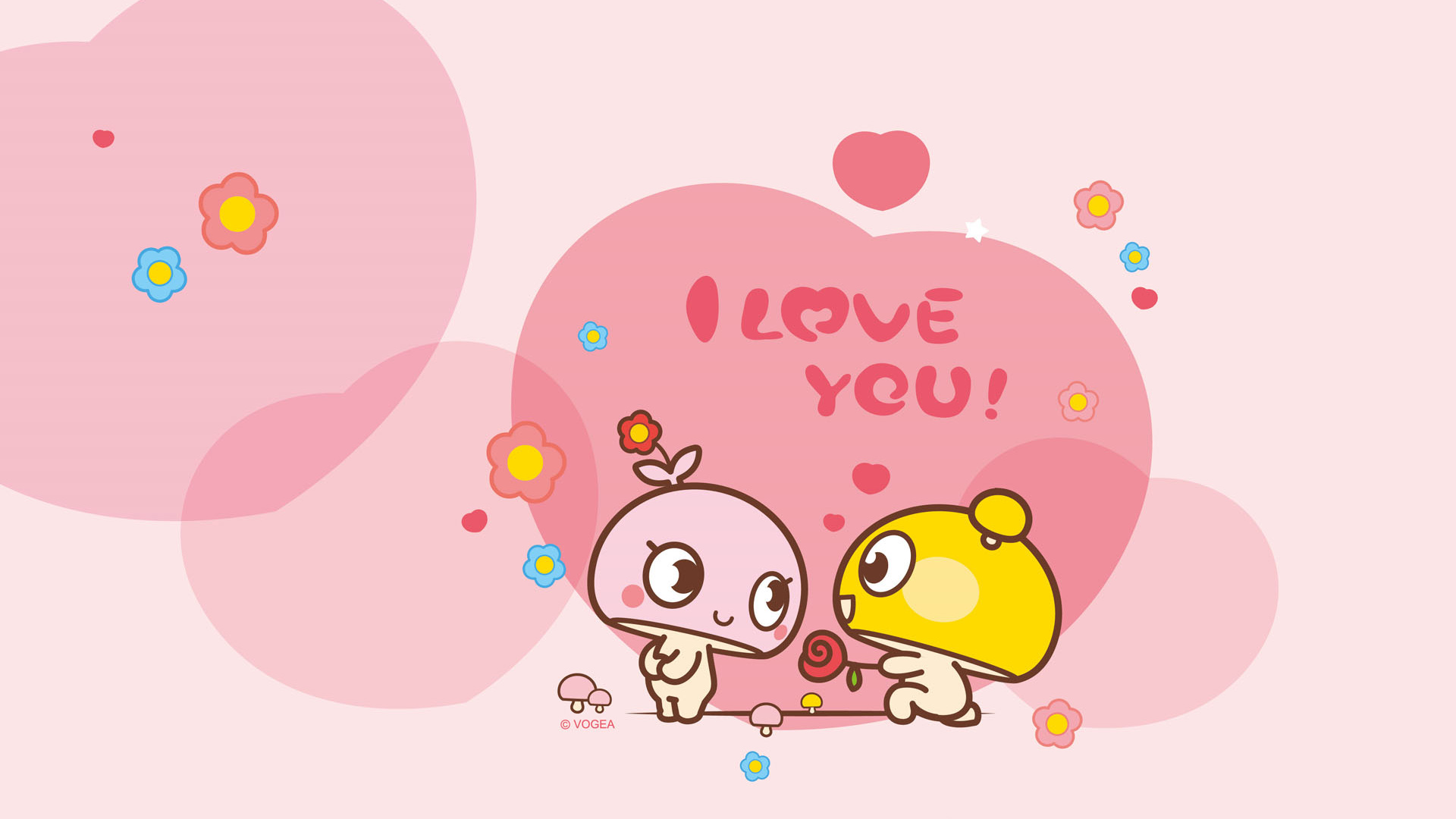 ['情人节 桌面壁纸 蘑菇点点 I Love You']