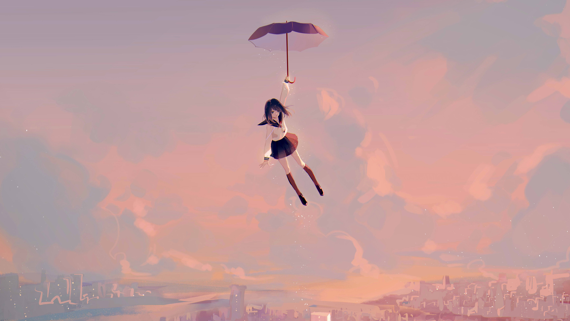 ['动漫女孩 伞 降落 天空 壁纸 唯美 动态 4K高清']