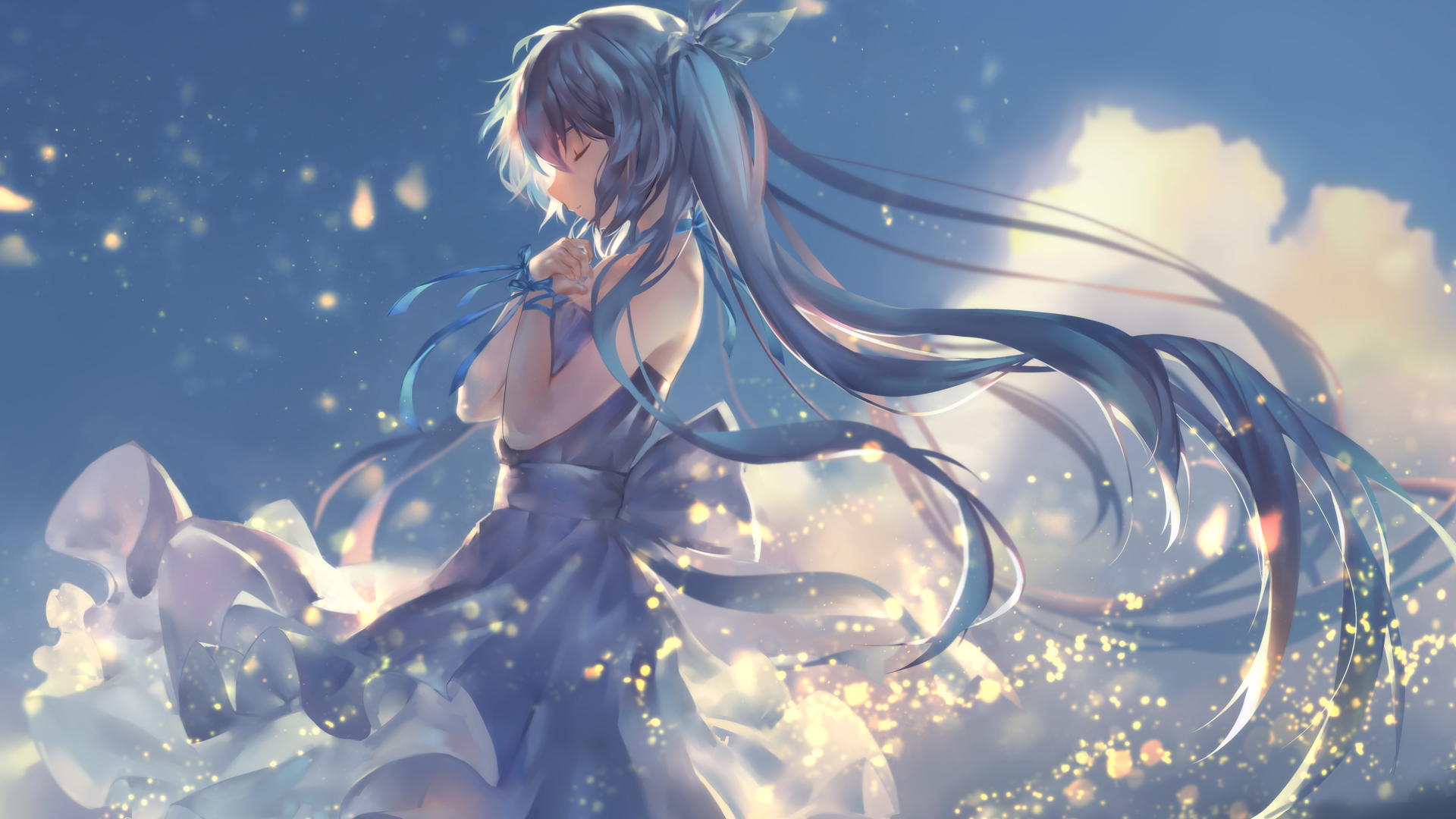 ['动漫女生 长发 祈祷 桌面壁纸 卡通少女 手机壁纸 插画']