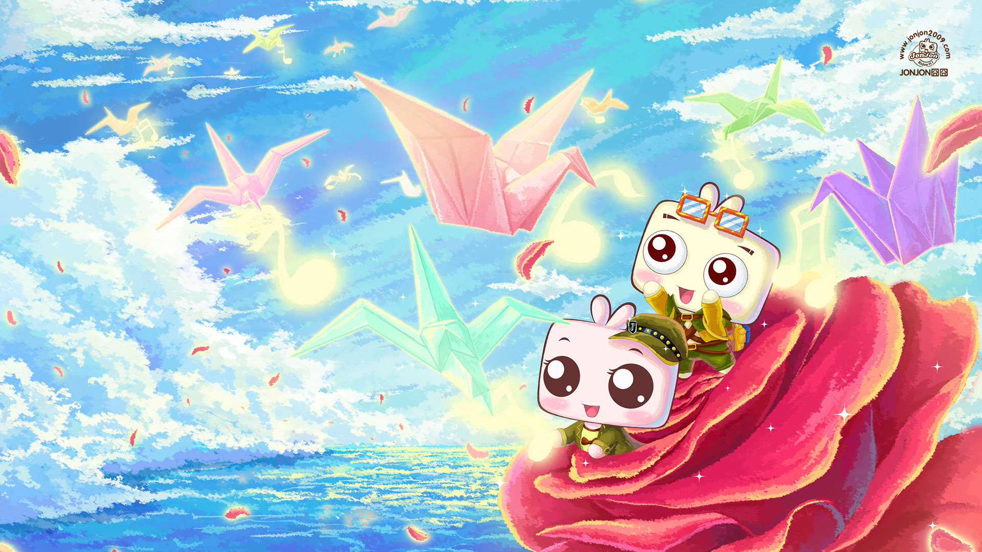 ['囧囧JONJON 可爱卡通壁纸 梦幻花朵 创意设计 纸鹤元素']