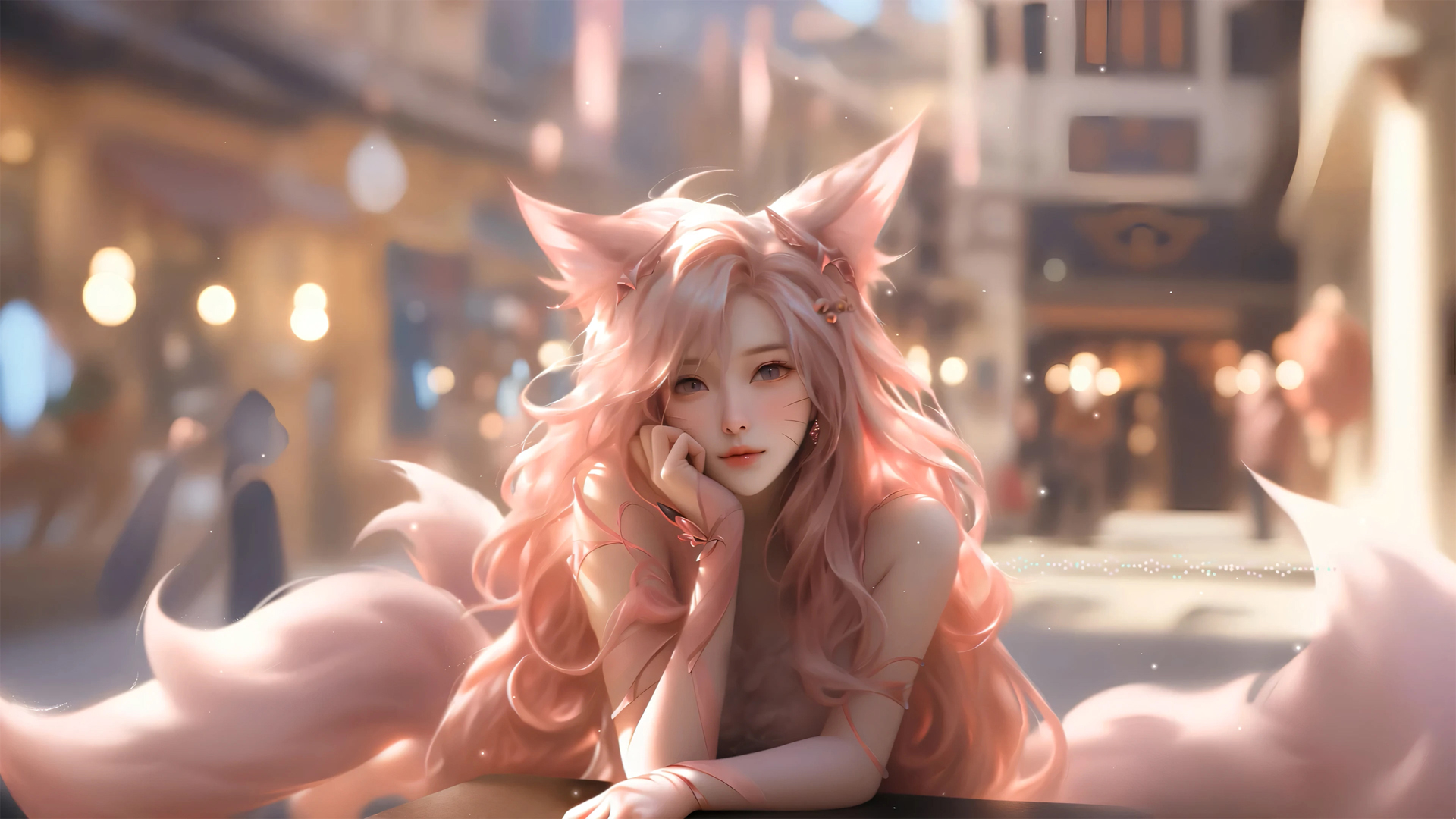 ['阿狸 美女兽耳 长卷发 唯美动漫壁纸 高清桌面下载']