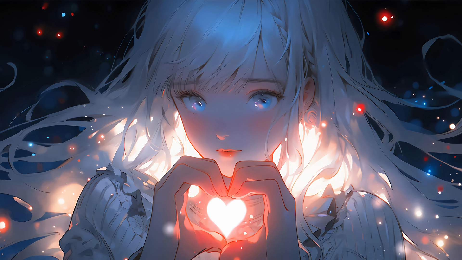 ['动漫女孩 比心手势 唯美壁纸 卡通插画 心形手势']