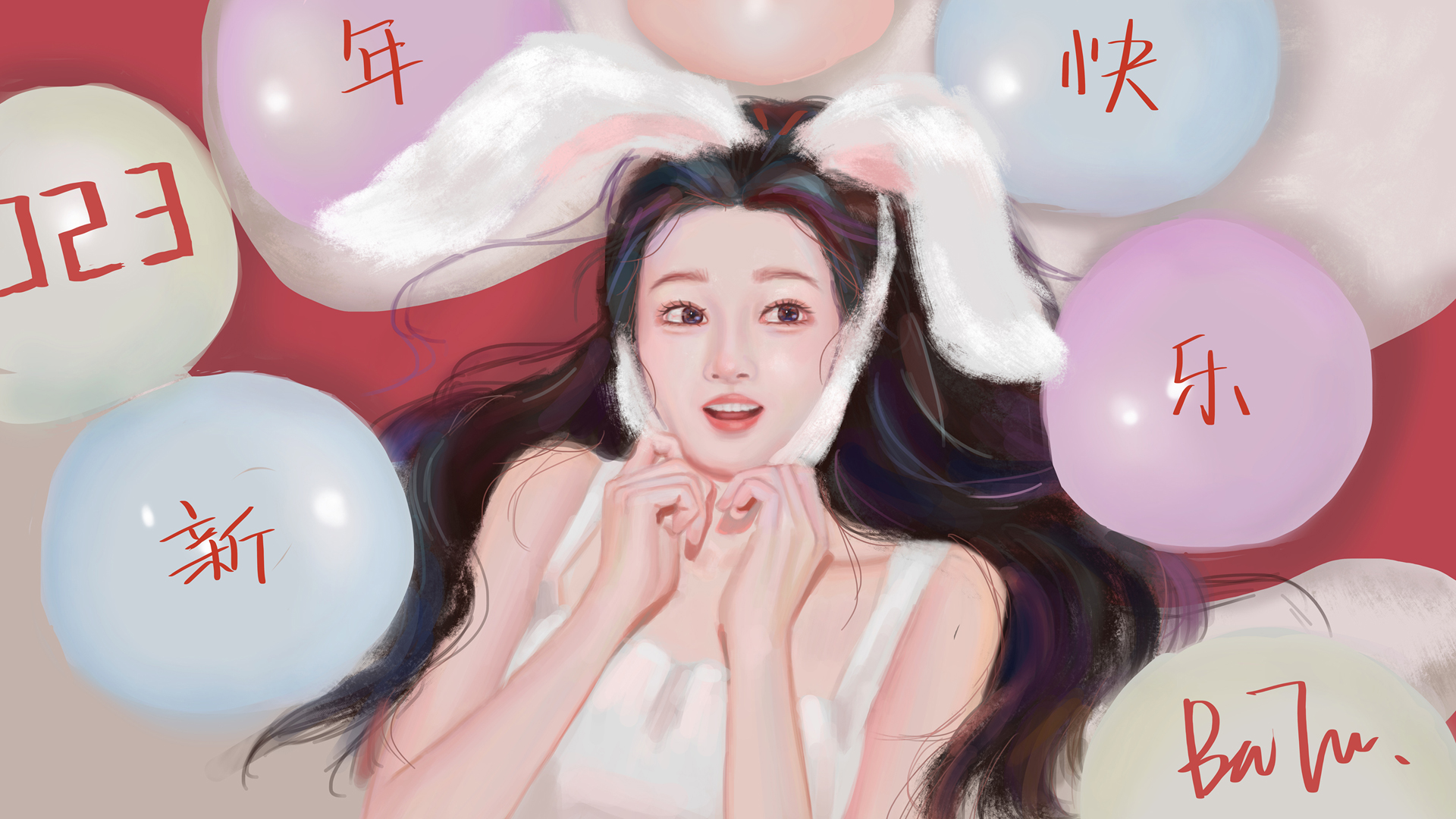 ['巴图BaTu 可爱兔耳朵女生 4K高清壁纸']