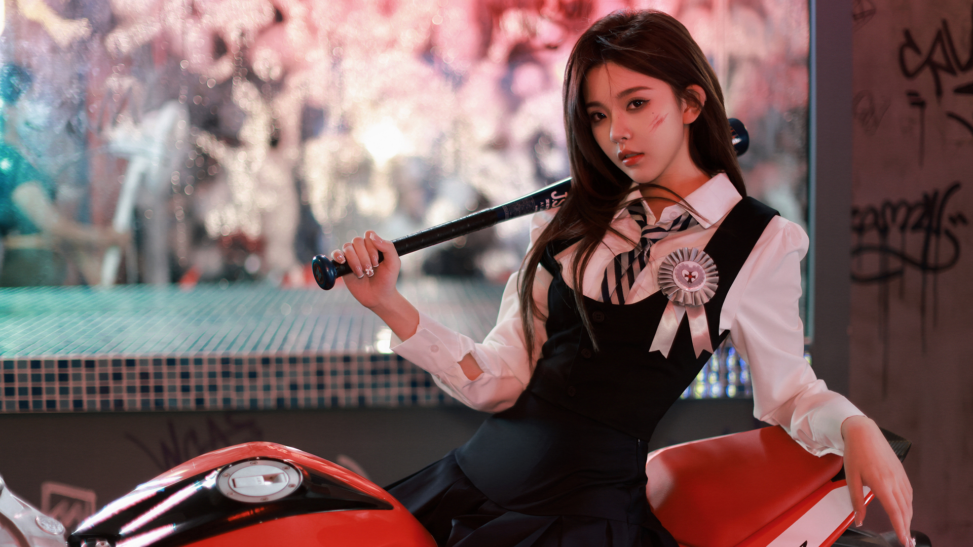 ['元气少女 机车 高清动漫风 电脑桌面壁纸']