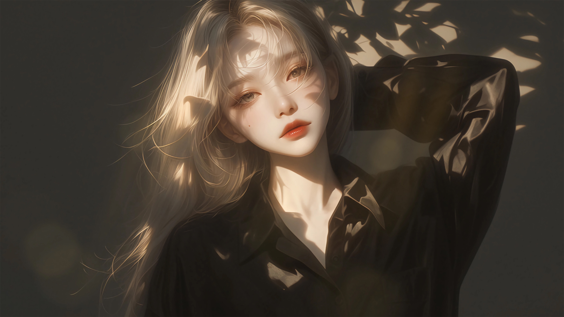 ['暗色系 动漫少女 长发 黑色衣服 唯美壁纸 4K高清']