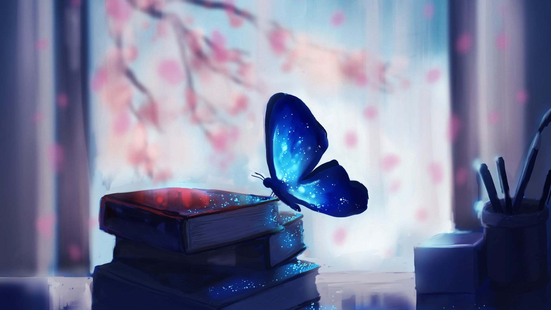 ['克罗地亚Chibionpu梦幻插画 蝴蝶 书籍 唯美意境高清壁纸']