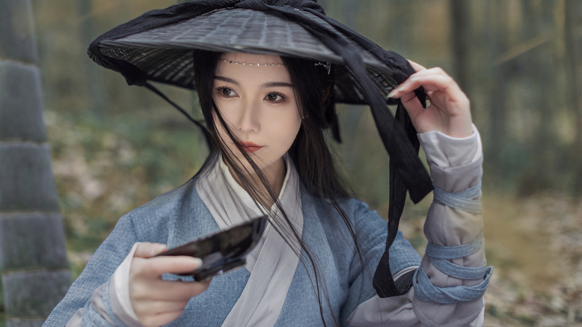 ['古风美女 斗笠 竹林 壁纸']