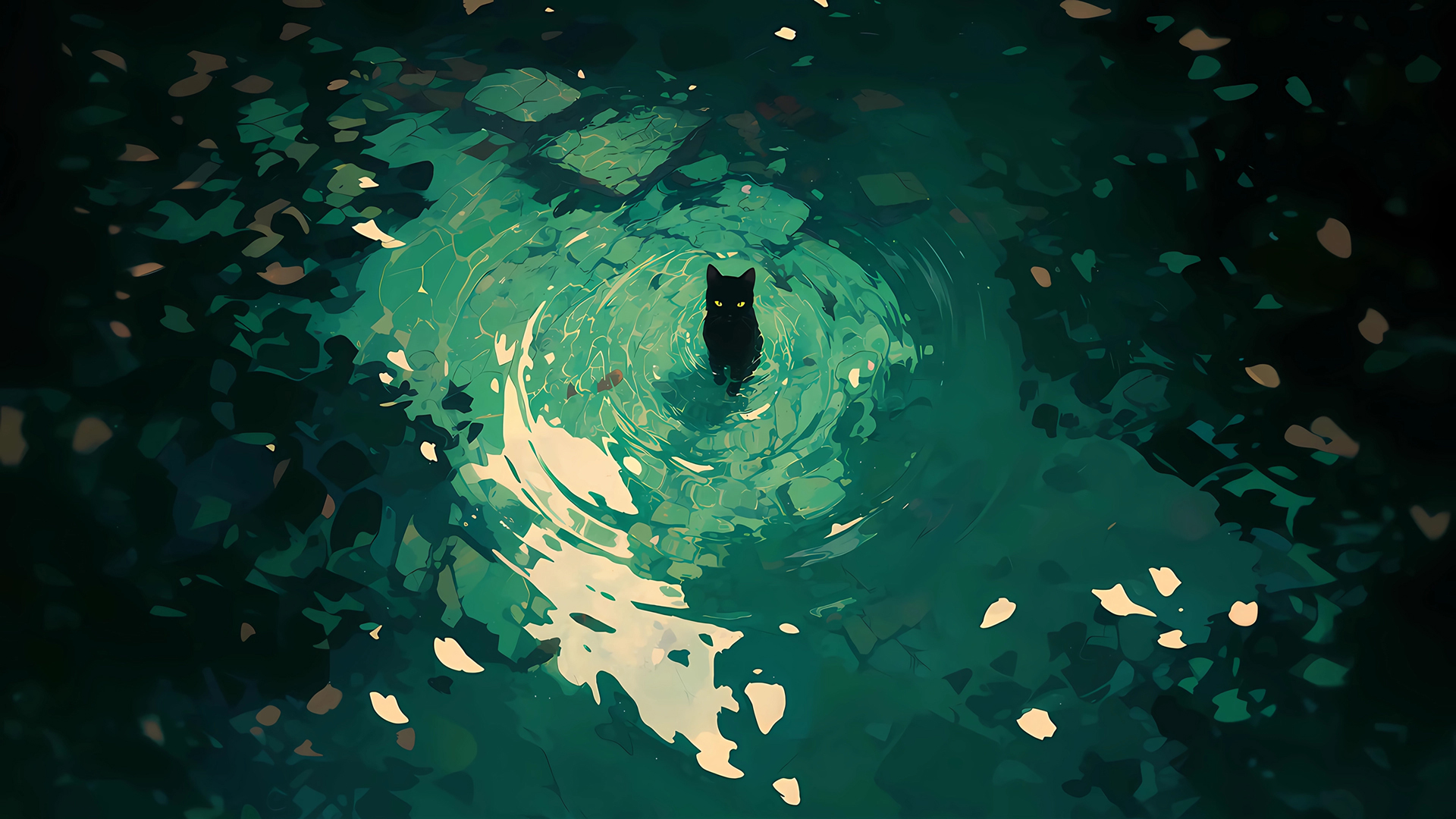 ['水中 孤独的猫 壁纸 高清 双屏 动态']