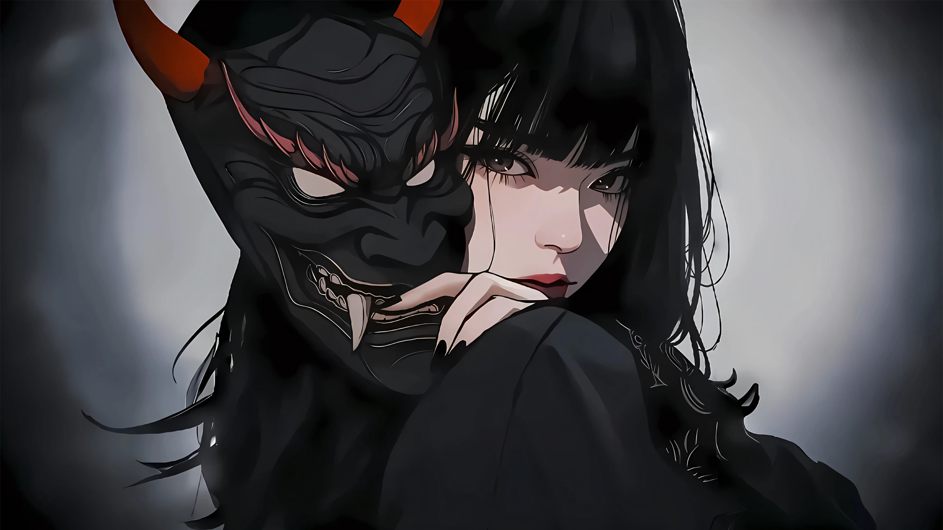 ['恶魔少女 神秘面具 动漫壁纸 高清桌面']