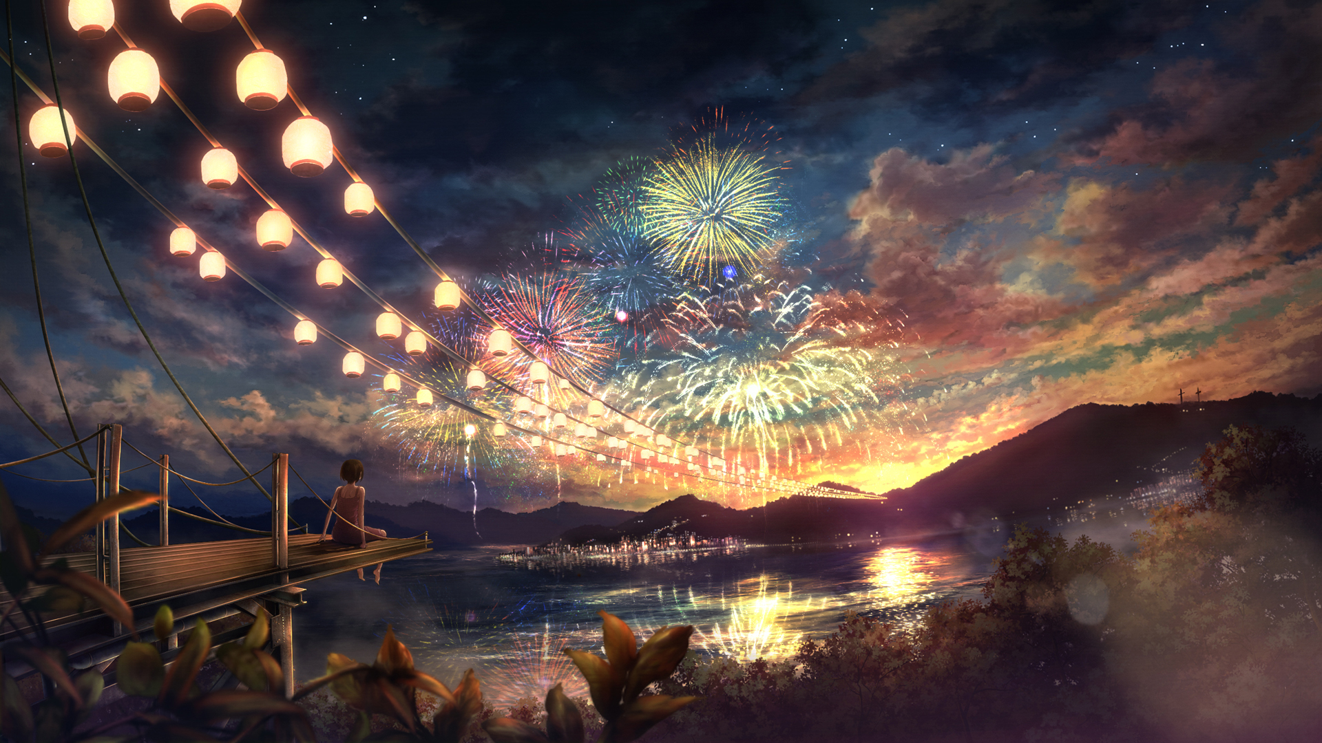 ['星空烟花女孩 2K高清夜景壁纸 晚上风景合集']