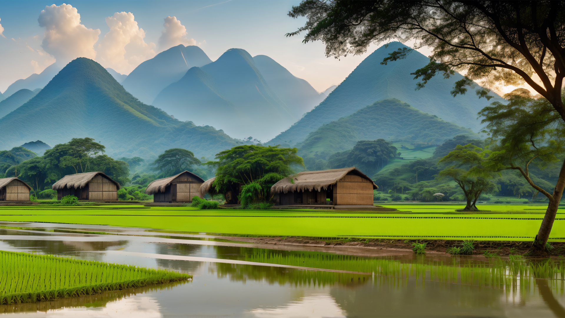 ['美丽乡村风景 田园风光 自然景观 山林农舍水稻田乡间风景高清壁纸']
