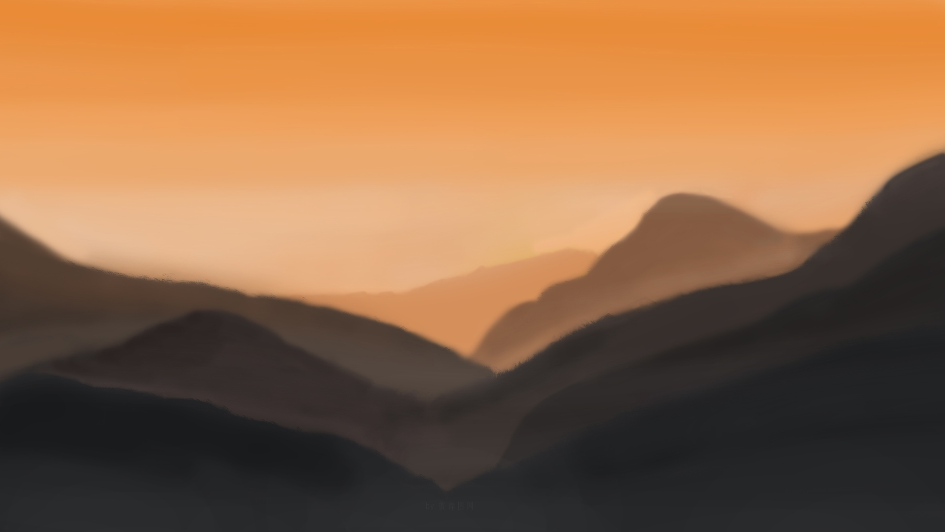 ['手绘山峦风景 暮色云海 朦胧山水壁纸']