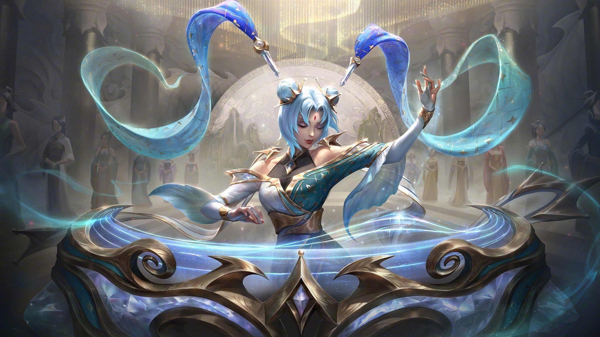 ['LOL 英雄联盟 琴瑟仙女 娑娜 玉剑传说 至臻 高清游戏壁纸 原画']