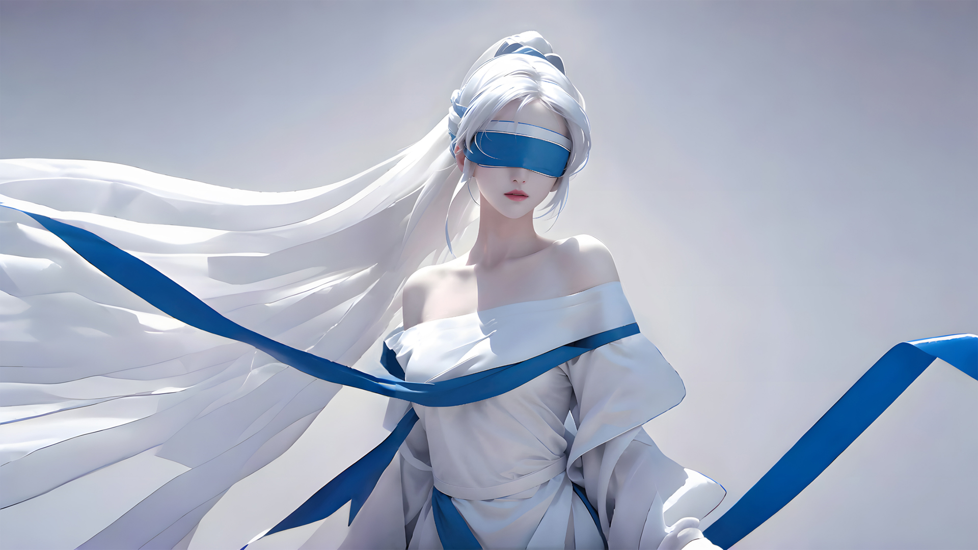 ['眼罩 蒙眼 白色裙子 动漫女孩 高清壁纸 4K']