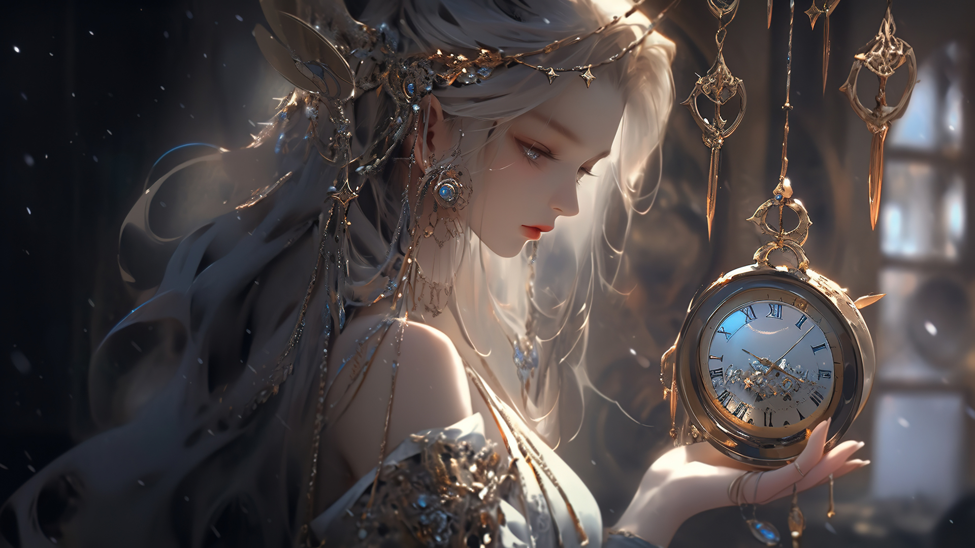 ['唯美少女 钟表 动漫壁纸']
