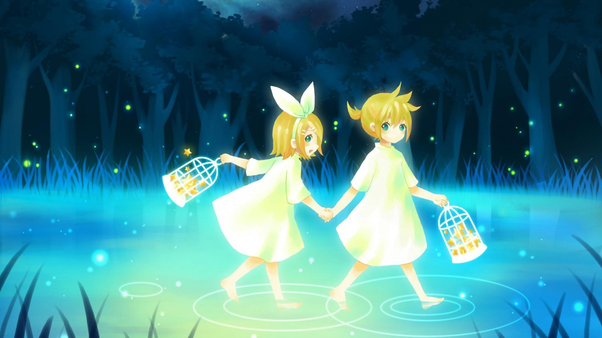 ['VOCALOID 镜音铃 镜音LEN 动漫姐妹 可爱壁纸']