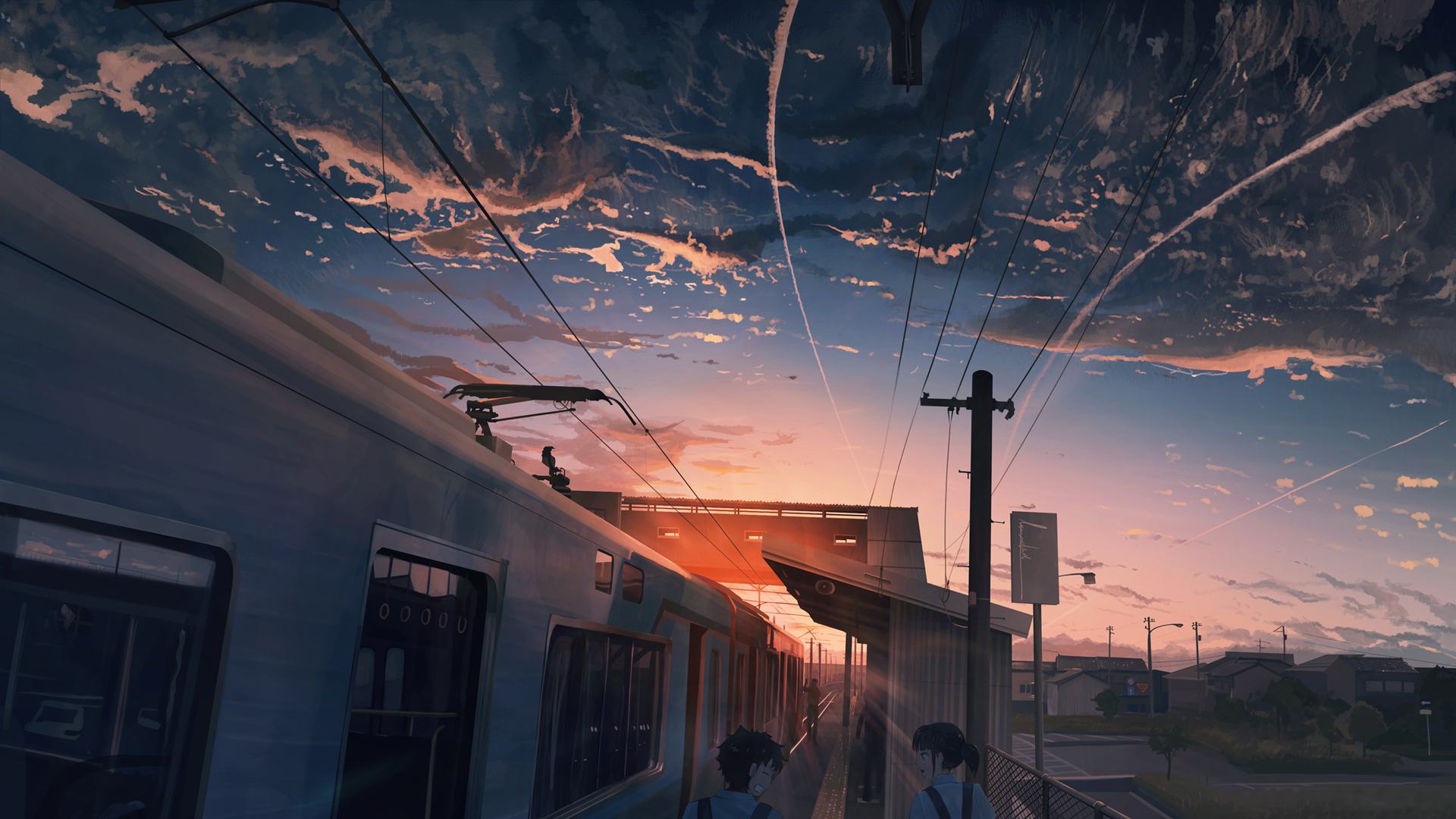 ['天空 夕阳 电车 动漫人物 高清风景壁纸']