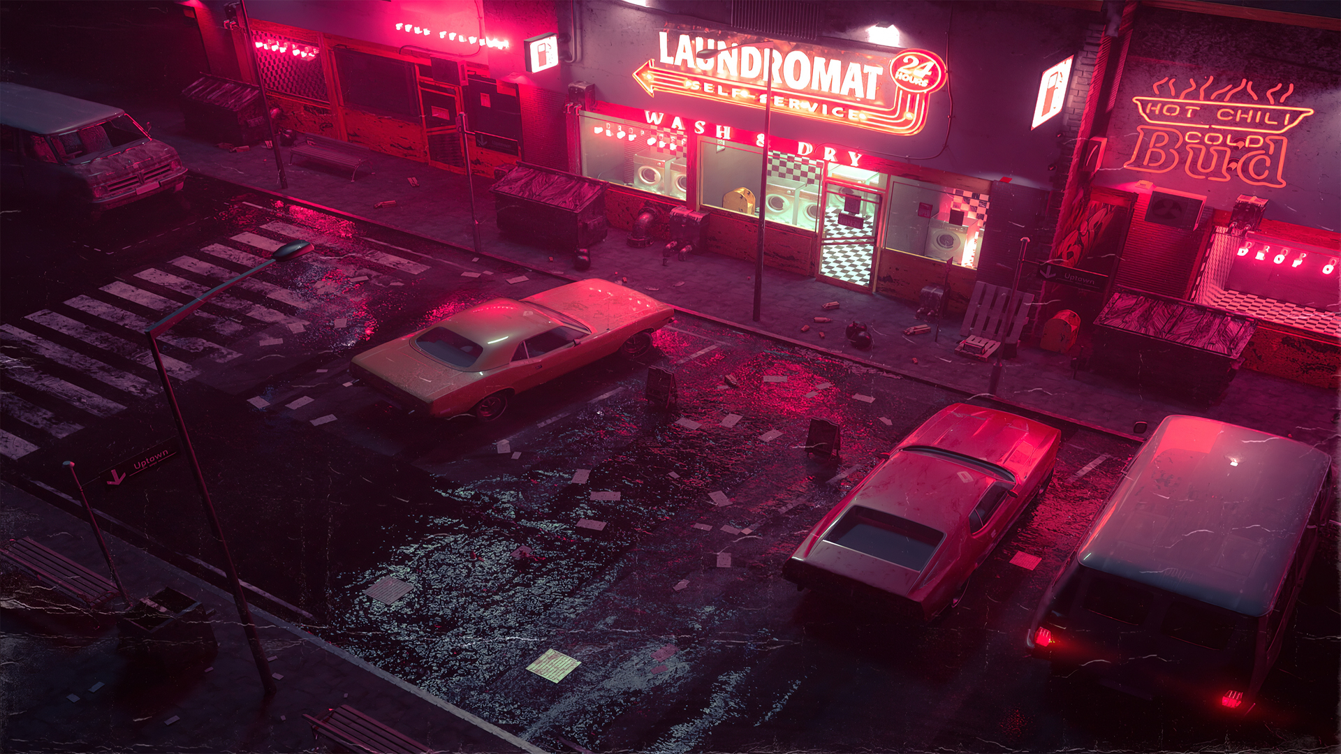 ['赛博朋克 霓虹灯 夜晚 城市街景 汽车 科技感 壁纸']
